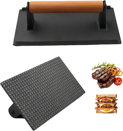 Prensa hierro fundido para parrilla rectangular antiadherente