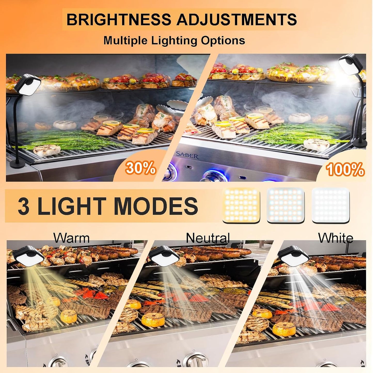 Luces magnéticas recargables para parrilla al aire libre