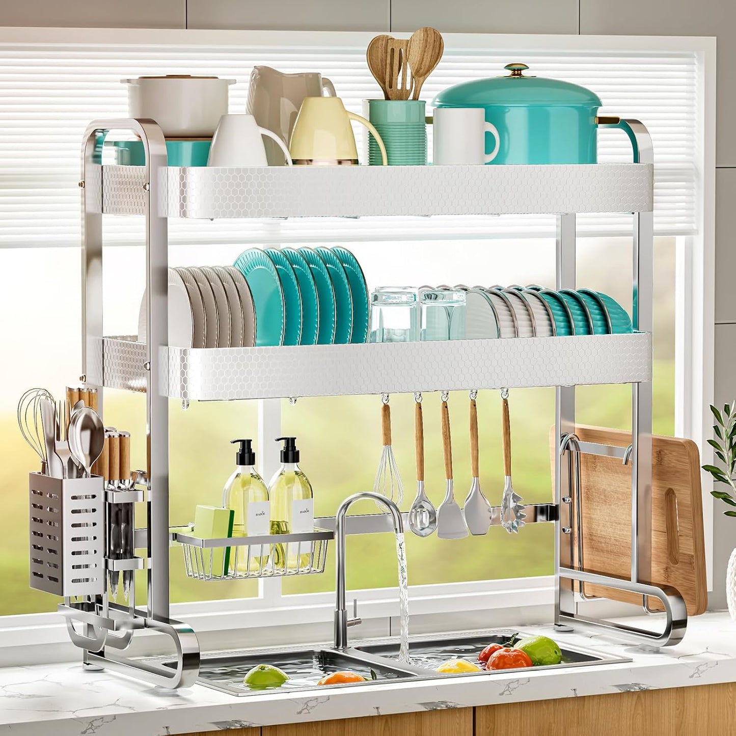 Escurridor platos acero inox 3 niveles diseño panal 33x11pulg