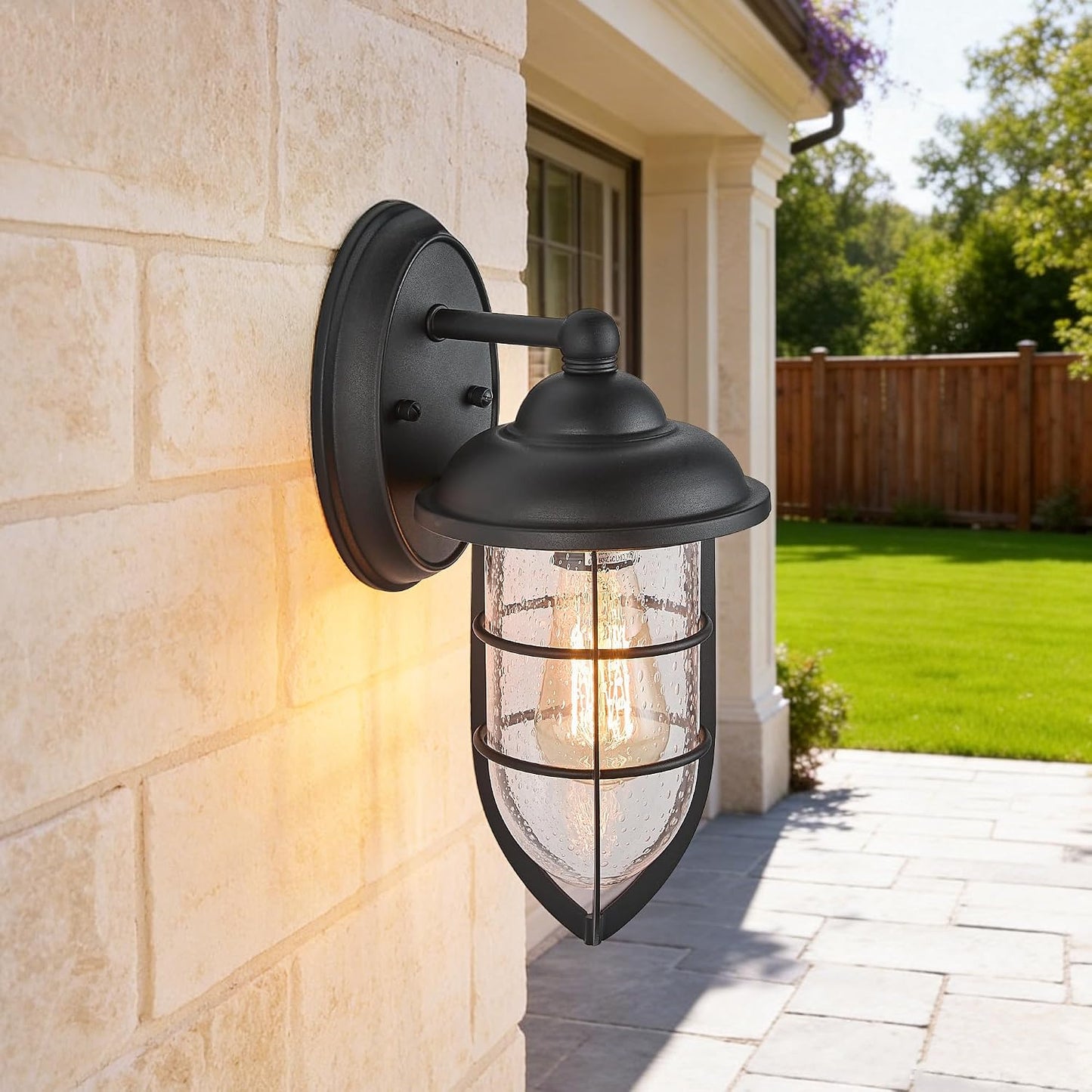 Aplique pared exterior negro texturizado vidrio IP65