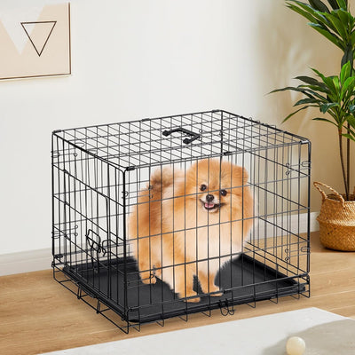 Jaula perro 24pulg metal bloqueo seguro plegable bandeja extraible