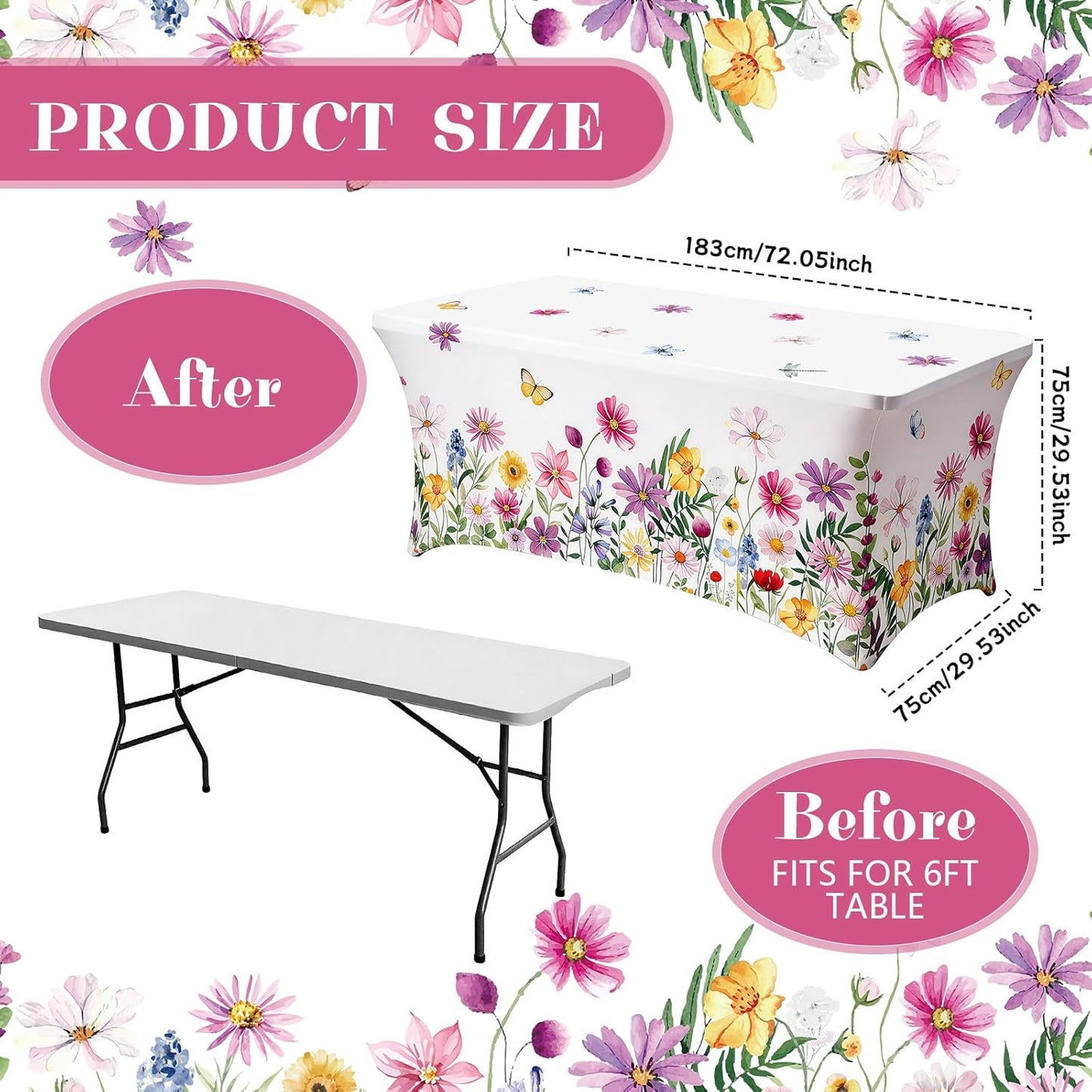 Mantel rectangular de elastano con mariposas y flores silvestres