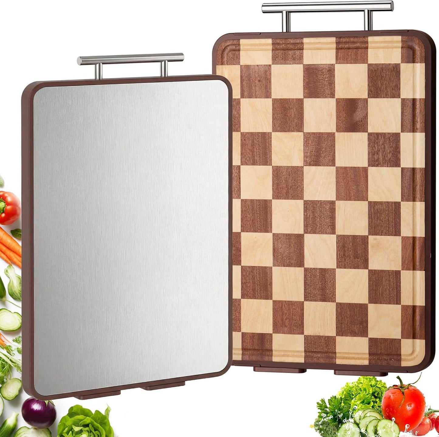 2 Pzas Tabla Cortar Madera Acacia Doble Cara con Mango