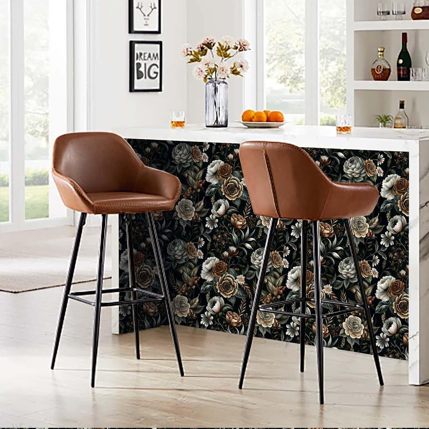 Papel tapiz floral vintage oscuro autoadhesivo extraíble