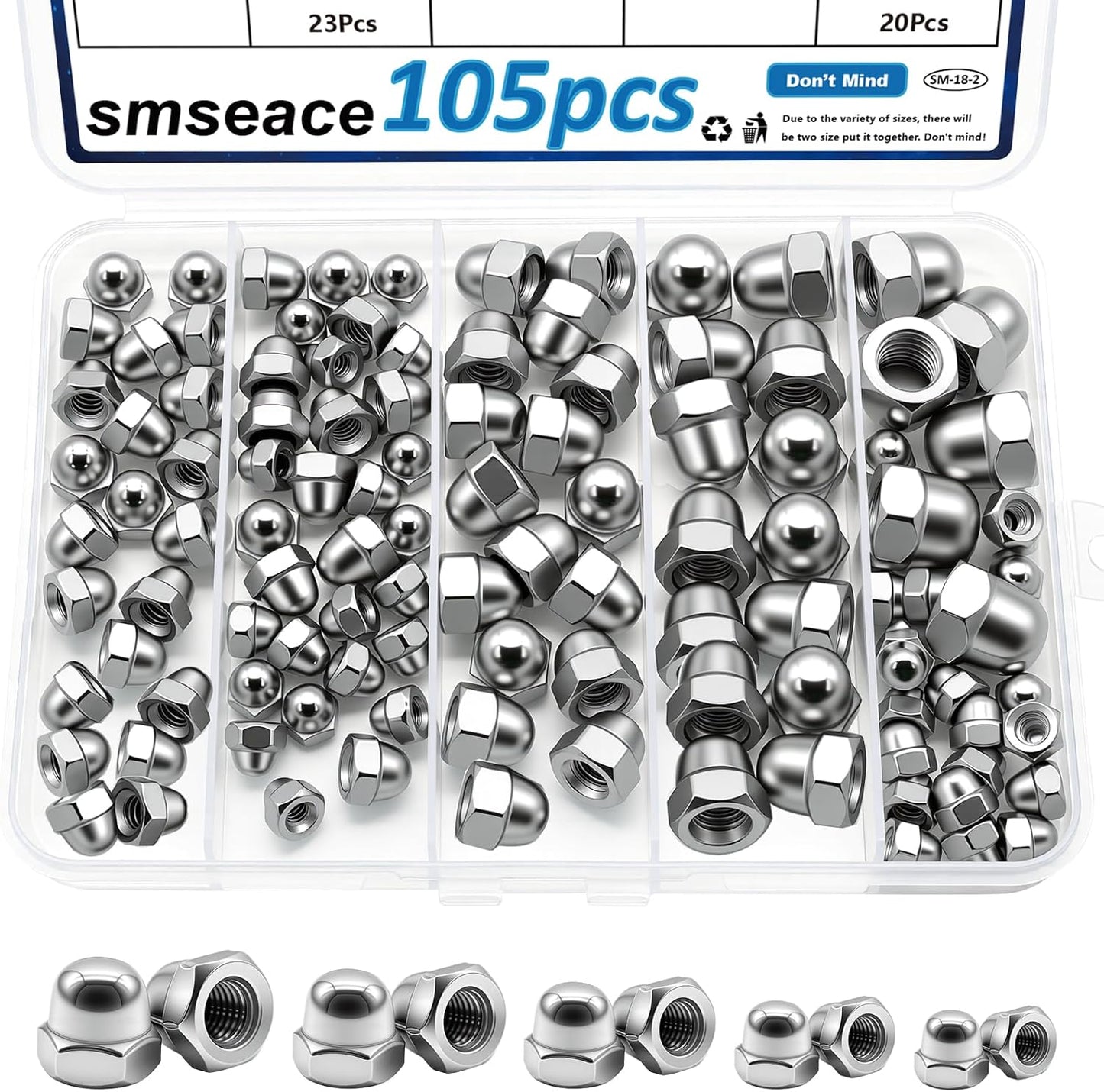 Kit 105 Tuercas Bellota SAE Acero Inox 304 7 Tamaños Tapas Perno