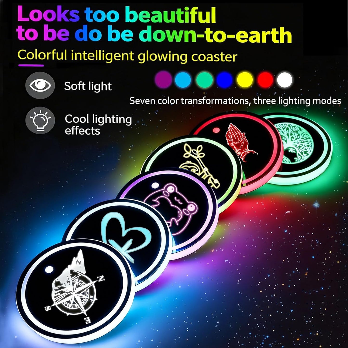 Portavasos con luces LED 7 colores para automóvil