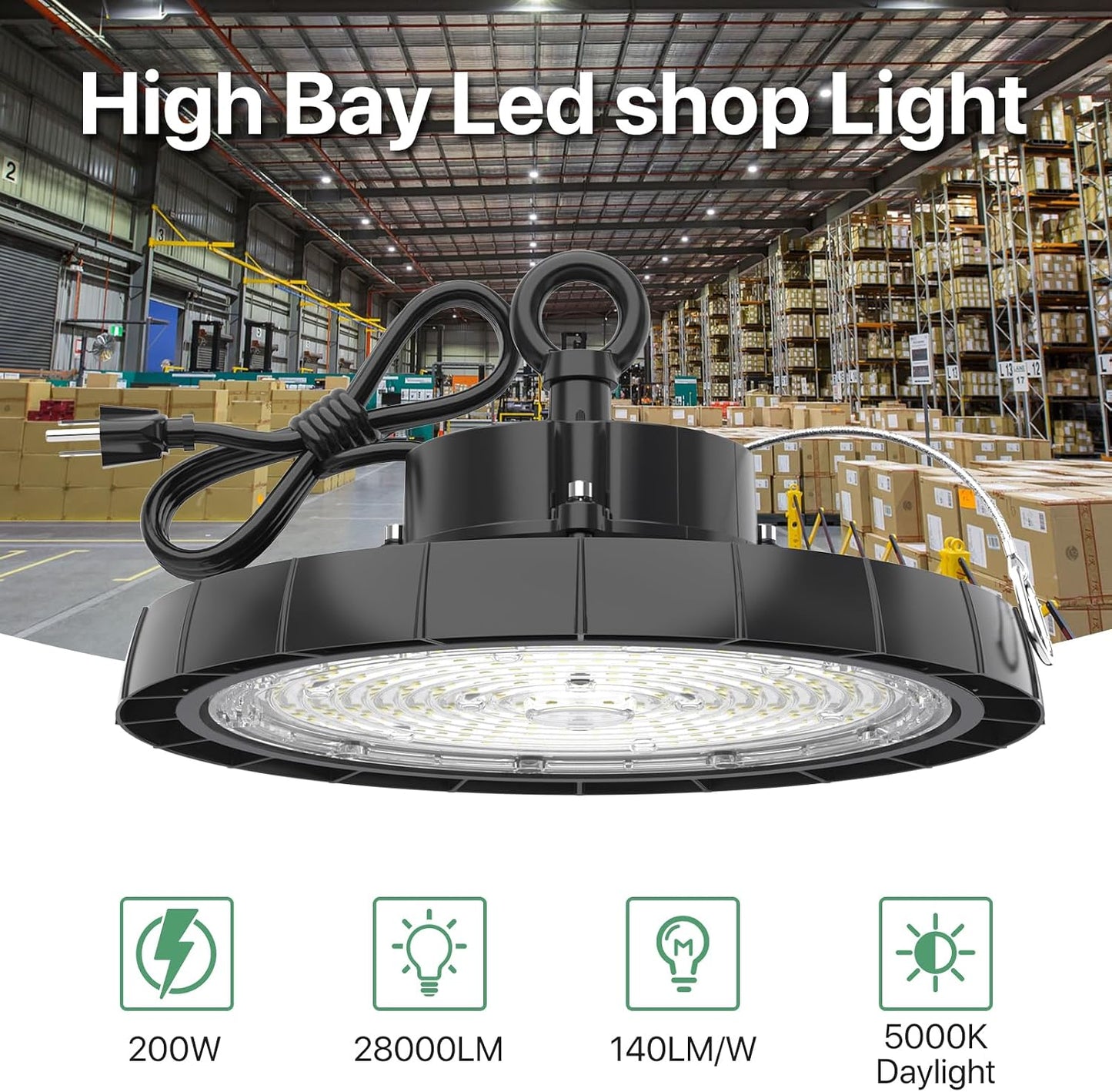 Luz OVNI 200W LED 5000K IP65 para almacén garaje