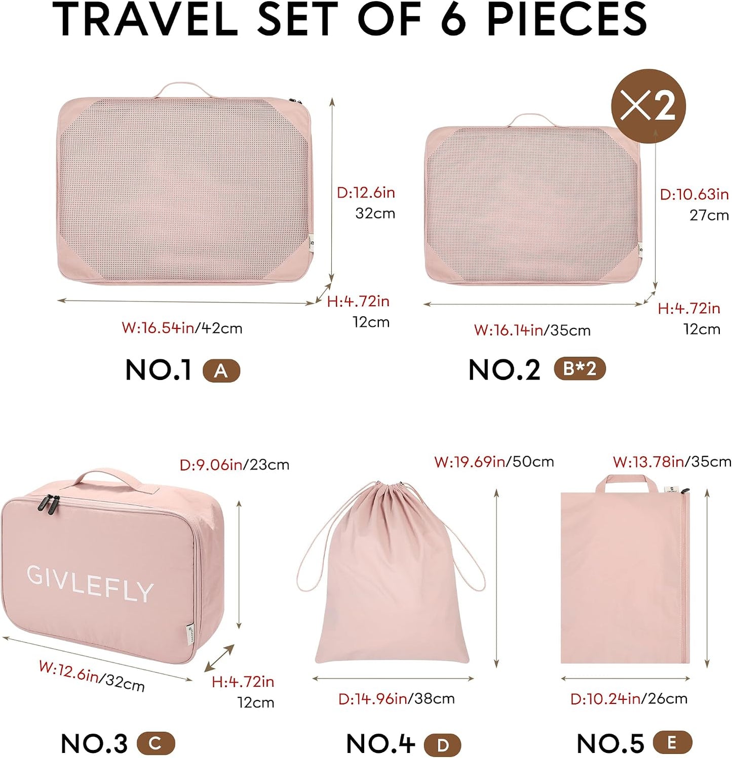 Set 6 Cubos Embalaje Viaje Organizador Nailon Impermeable