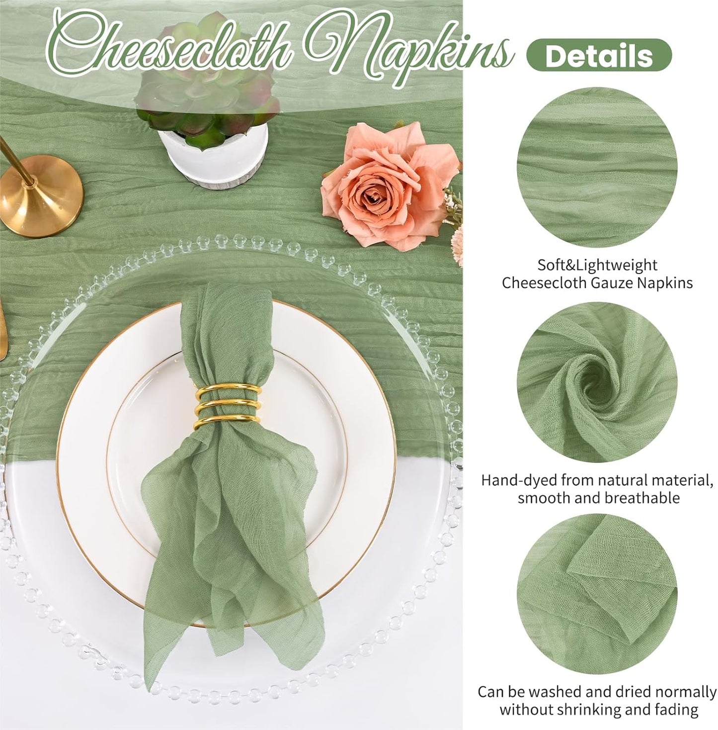 Servilletas de algodón 12 piezas color esmeralda 20x20 pulgadas para decoración de mesa