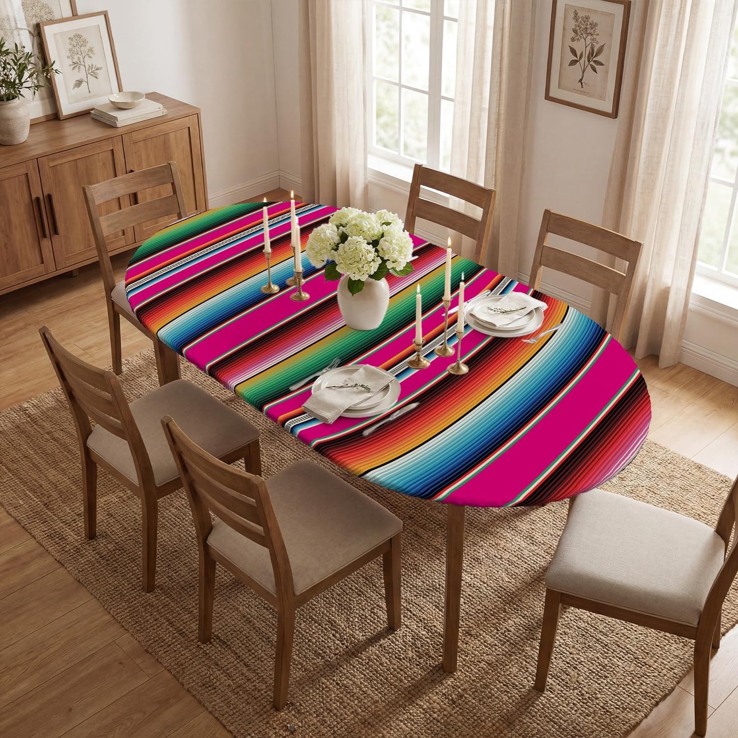 Mantel ovalado 68x48pulg Cinco de Mayo rosa rayas