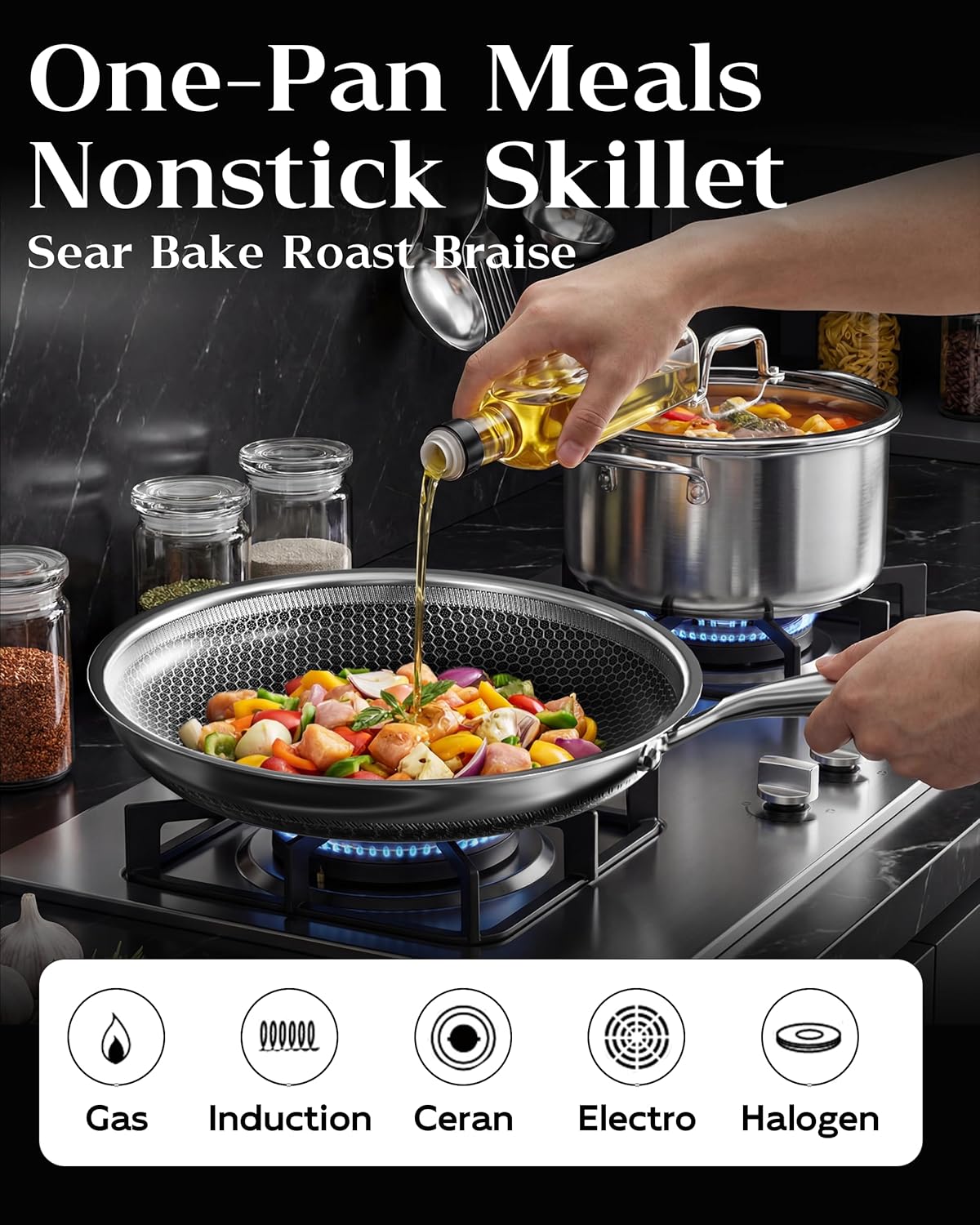 Sartén acero inox antiadherente con tapa comp inducción