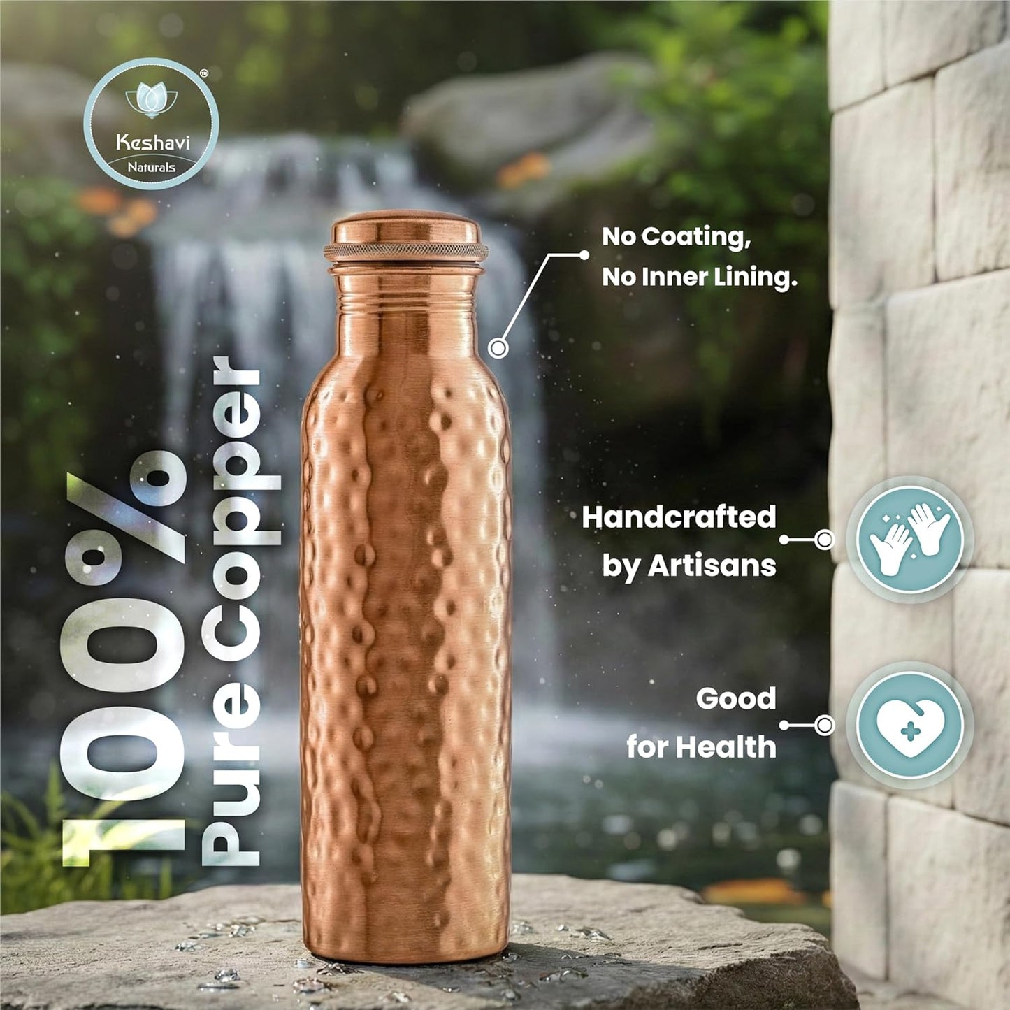 Set de 2 botellas de agua de cobre puro 34 oz con tapas antifugas