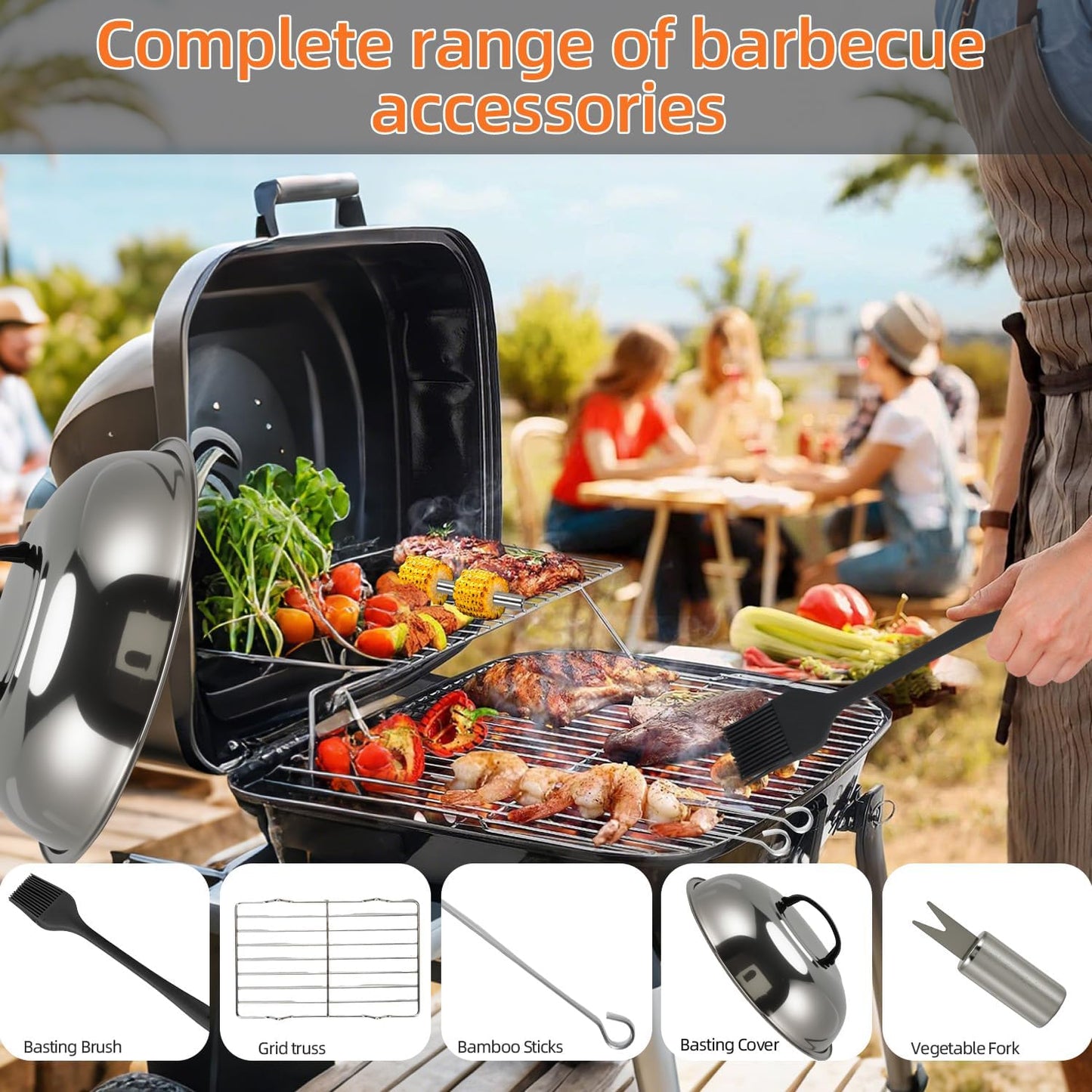 Set 40 accesorios parrilla chef con espátula prensa hamburguesas