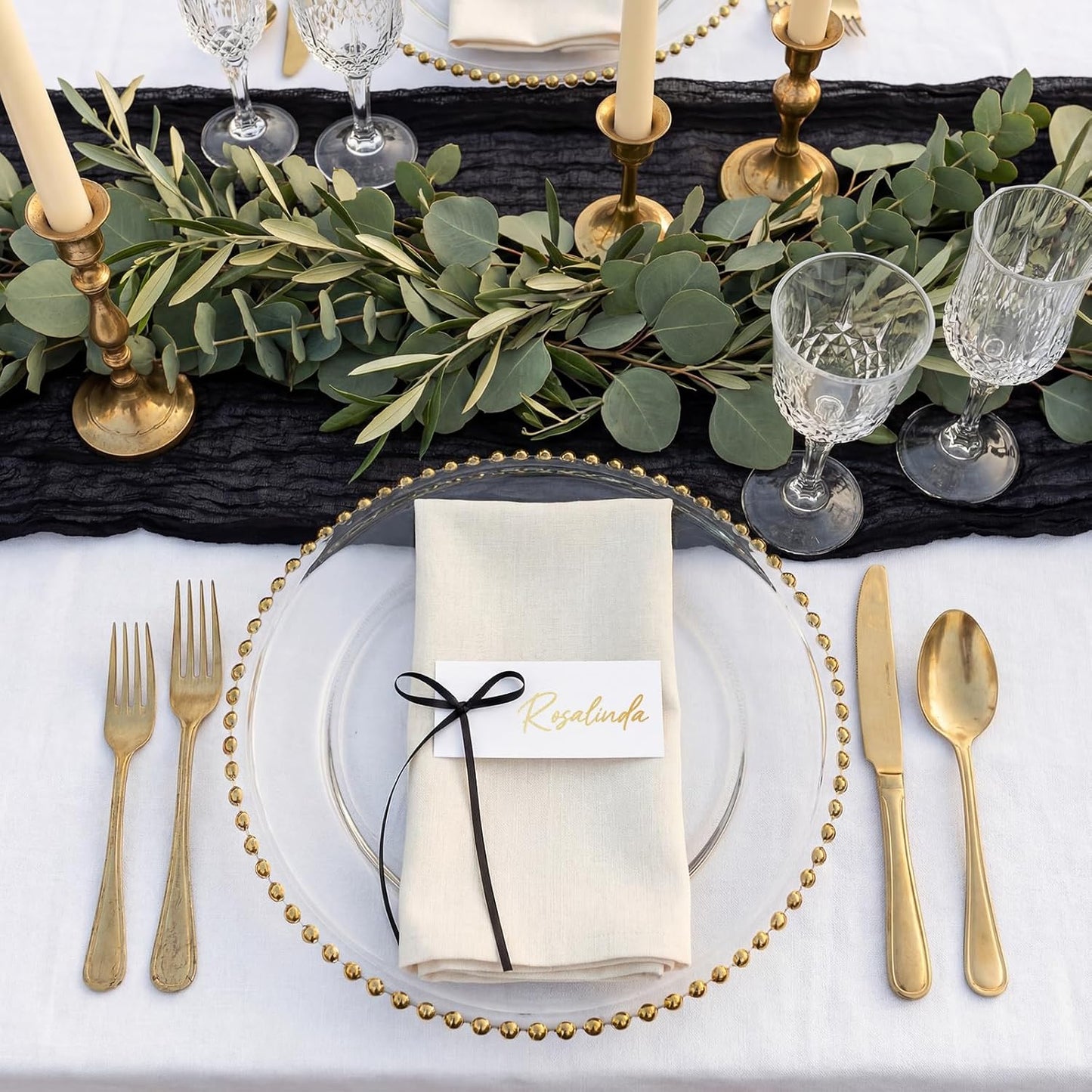 50 Etiquetas Negras con Lazo para Mesa Bodas y Eventos