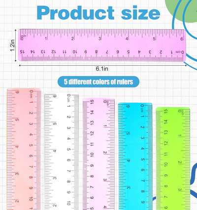 Reglas plástico 6 pulg colores transparentes para oficina