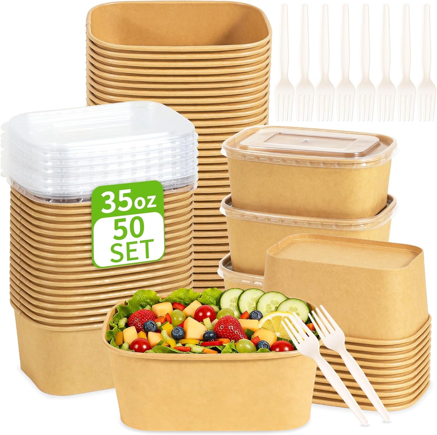 Cuencos de papel kraft 30-35 oz paquete 100 unidades