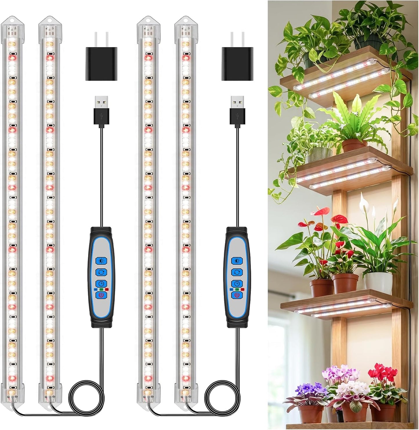 Tiras luz cultivo 16pulg 120 LED espectro completo 2 lámparas