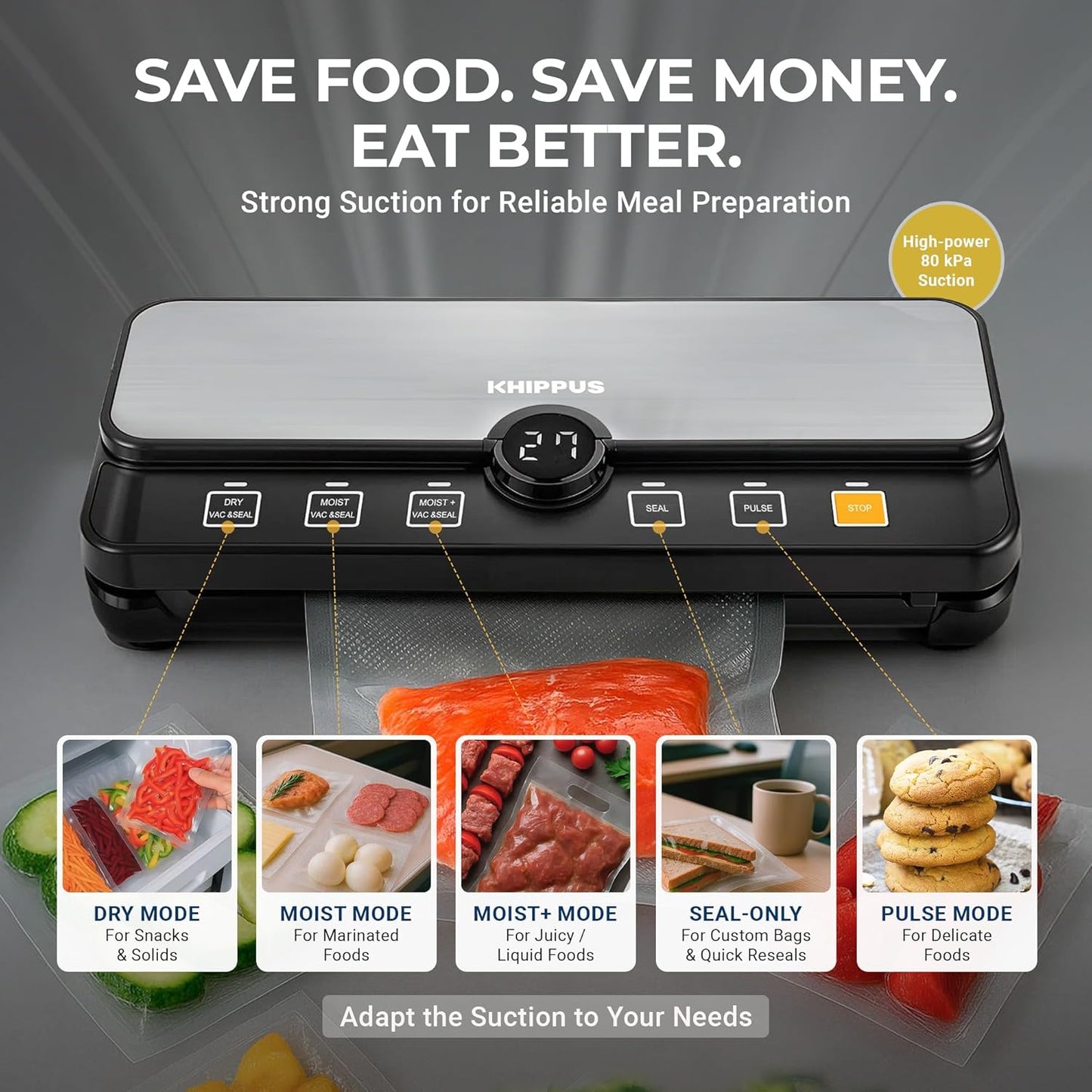 Sellador al vacío para alimentos secos húmedos y líquidos