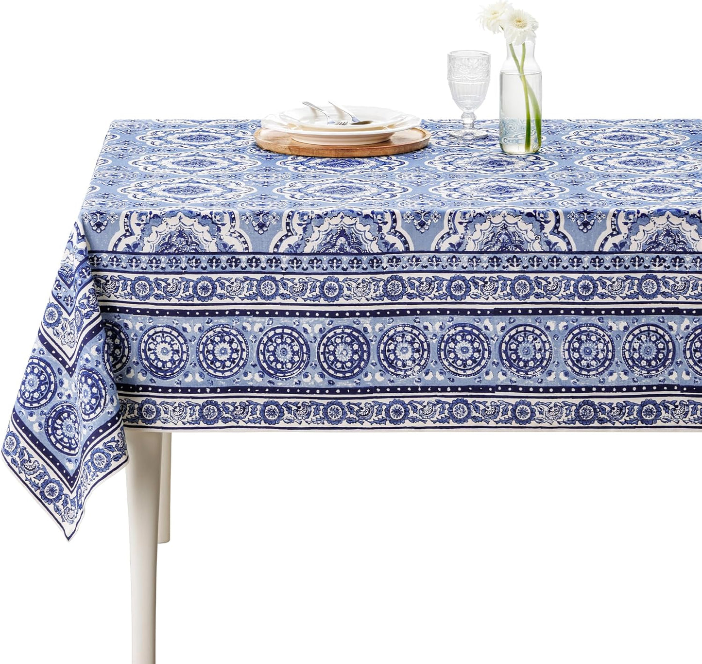 Mantel rectangular algodón 70x120pulg reutilizable azul melodie