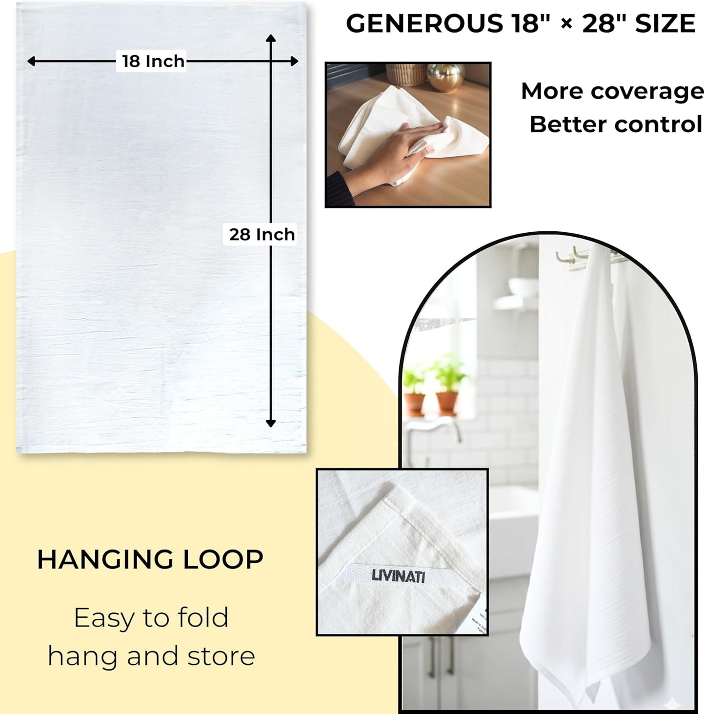 Paños cocina lino blanco 18x28pulg set 3 100% algodón