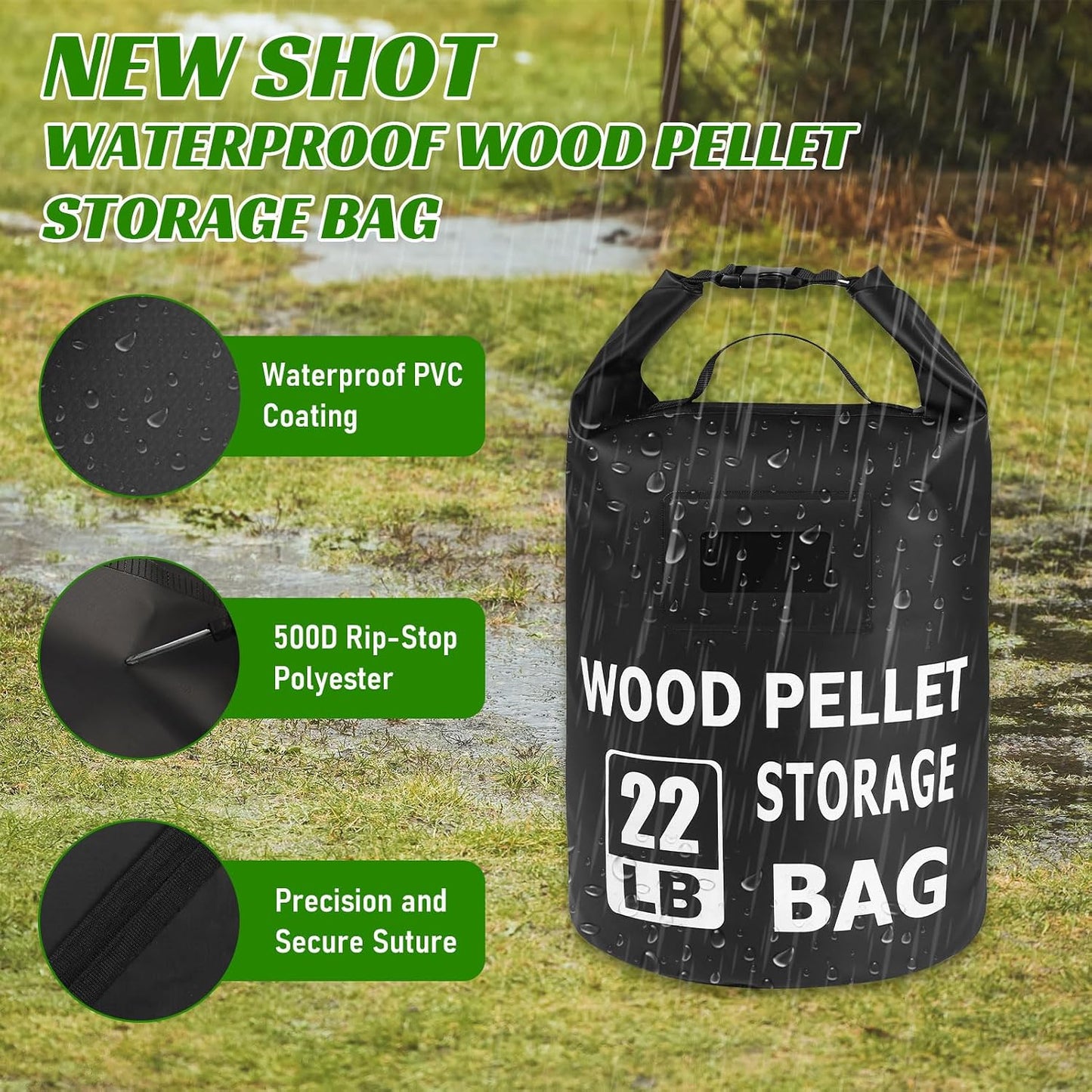 Bolsa almacenamiento pellets madera 22lb impermeable asas dobles