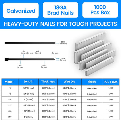 Clavos Brad 18GA 2pulg galvanizados 1000uds