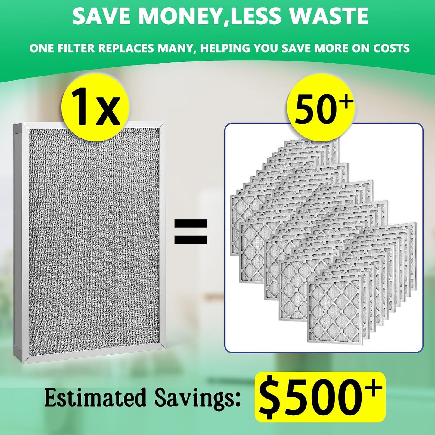 Filtro HVAC reutilizable 16x20x2 MERV-8 lavable eficiencia
