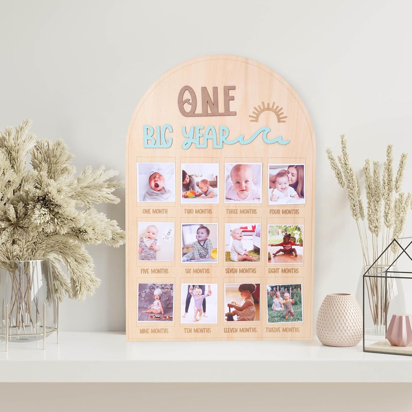 Tablero fotos madera tema ondas 12 meses