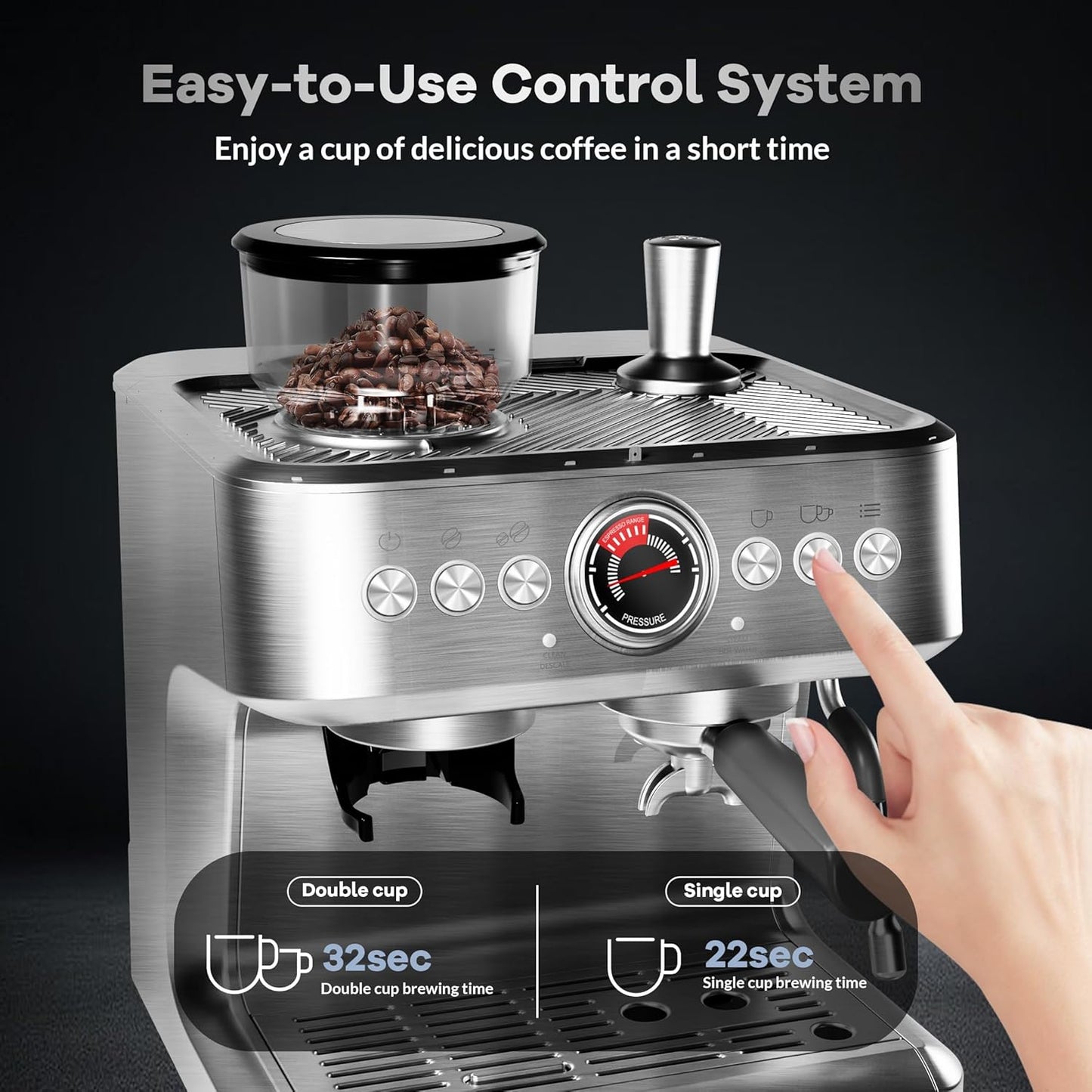 Máquina café 20 Bar con espumador leche control PID