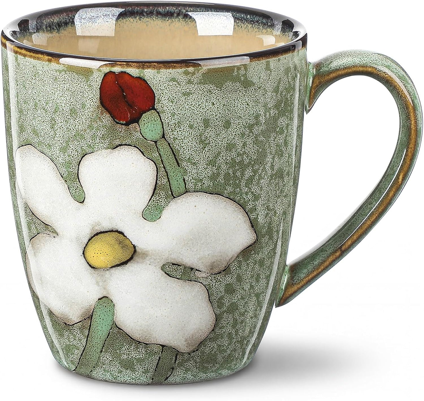 Juego de tazas de café de cerámica 12 oz con acristalamiento y diseño floral