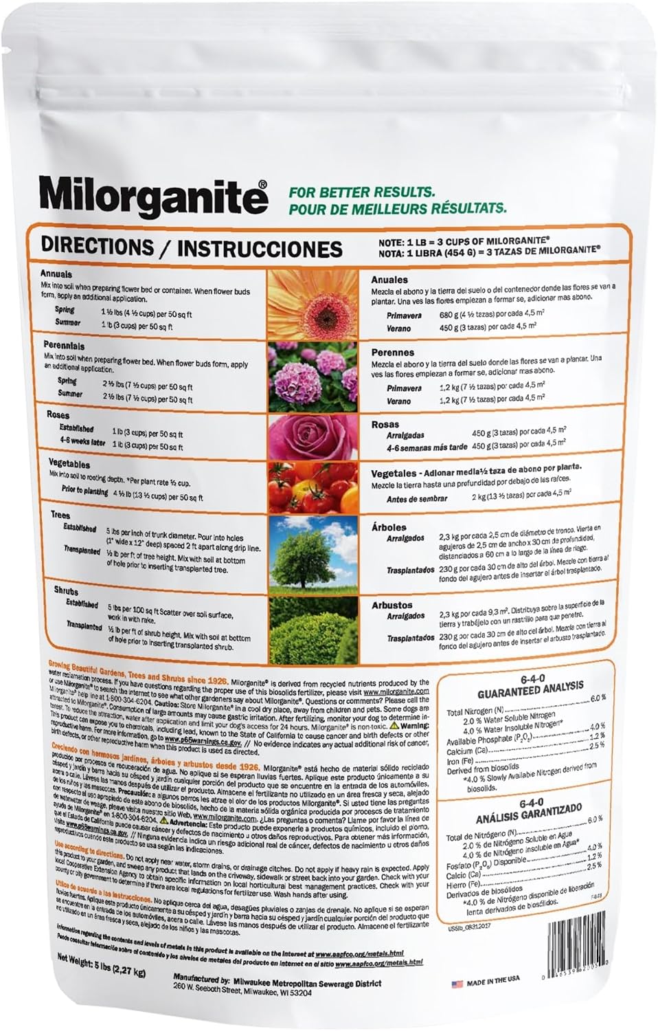 Fertilizante nitrógeno lento 6-4-0 5lb para césped flores