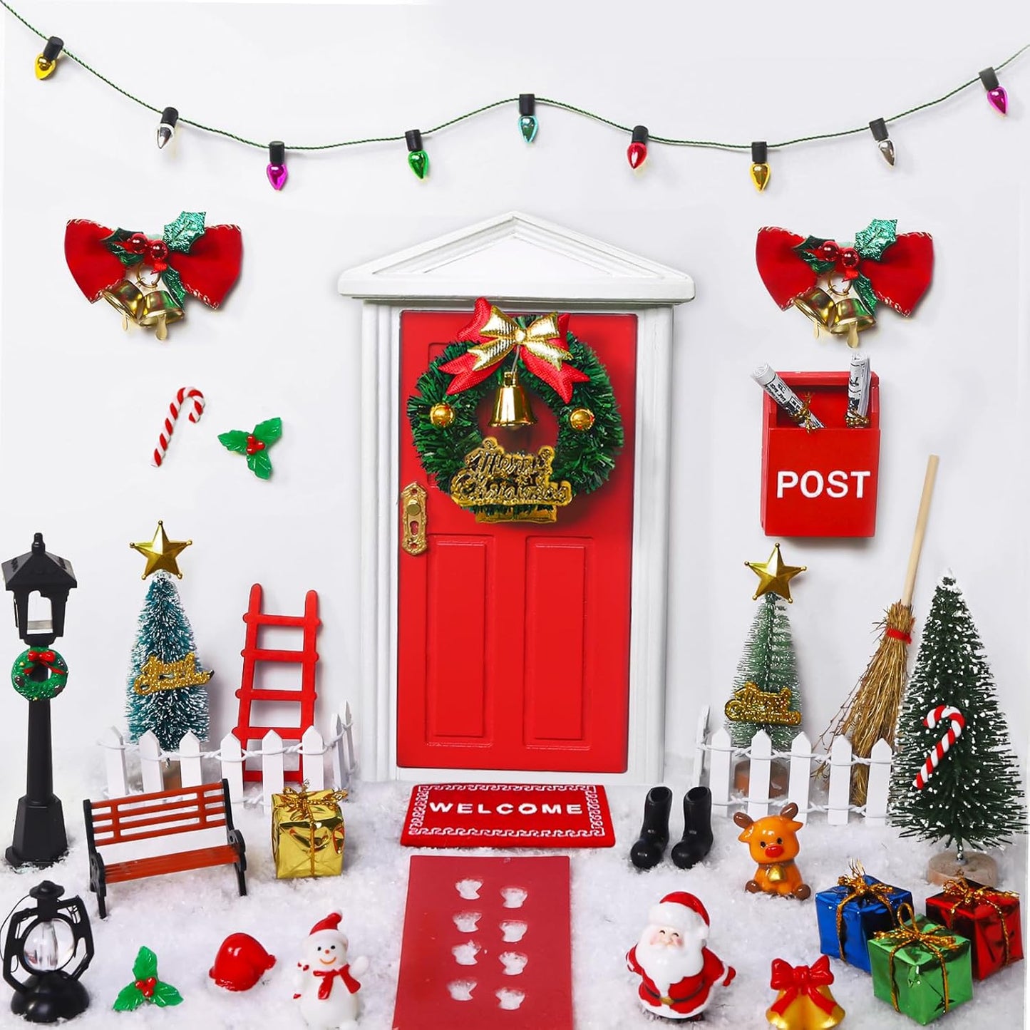Juego 39 pzas decoraciones puerta hada elfo rojo Navidad