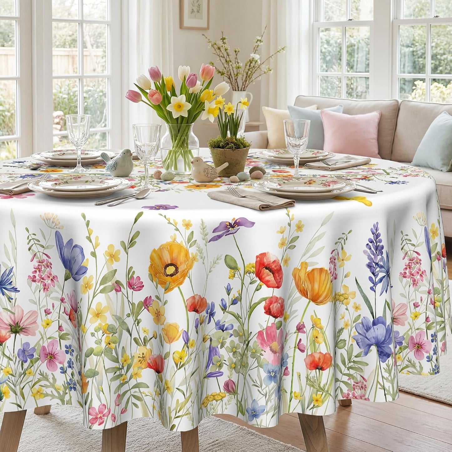 Mantel floral redondo de 52 pulgadas para hogar y picnic