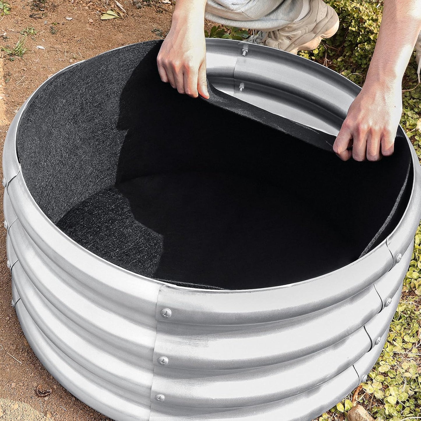 Forro cama jardín elevada redonda tela galvanizada 2x2x1ft