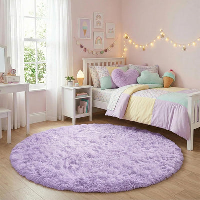 Alfombra redonda morado claro para dormitorio niña suave peluda