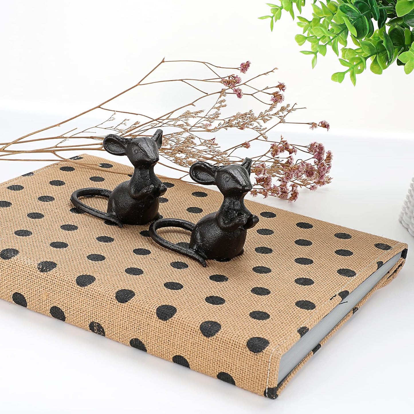 2 Estatuas Ratón Hierro Fundido Negro Decoración Hogar