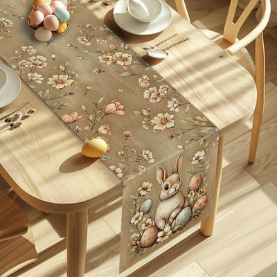 Camino de mesa vintage para Pascua, conejo, decoración de vacaciones