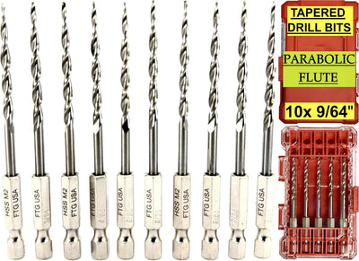 10 Brocas Cónicas #6 9/64pulg para Madera en Contenedor