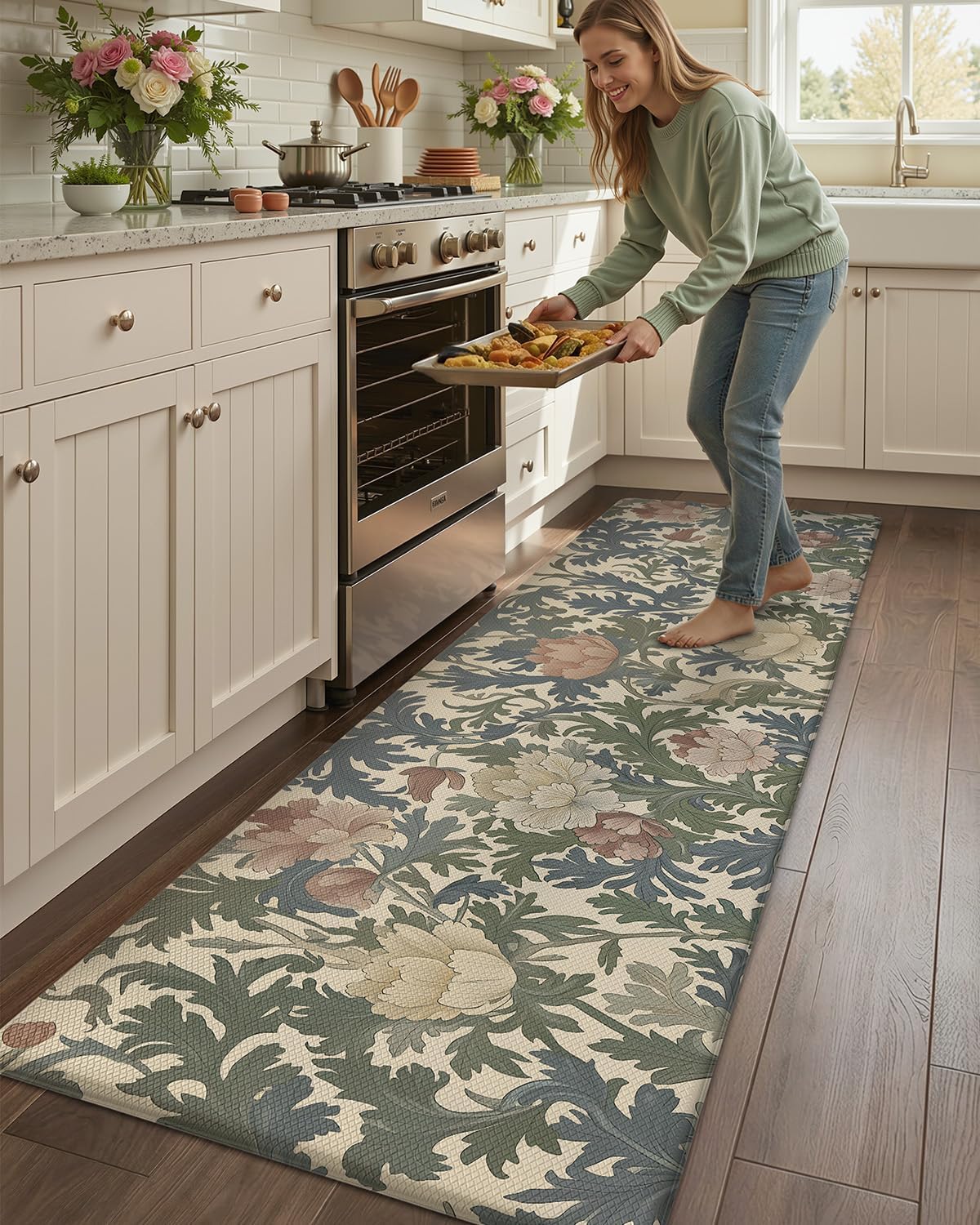 Tapete cocina floral 24x87pulg antifatiga impermeable