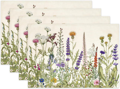 Manteles individuales de hierbas antiguas y flores silvestres rústicos vintage