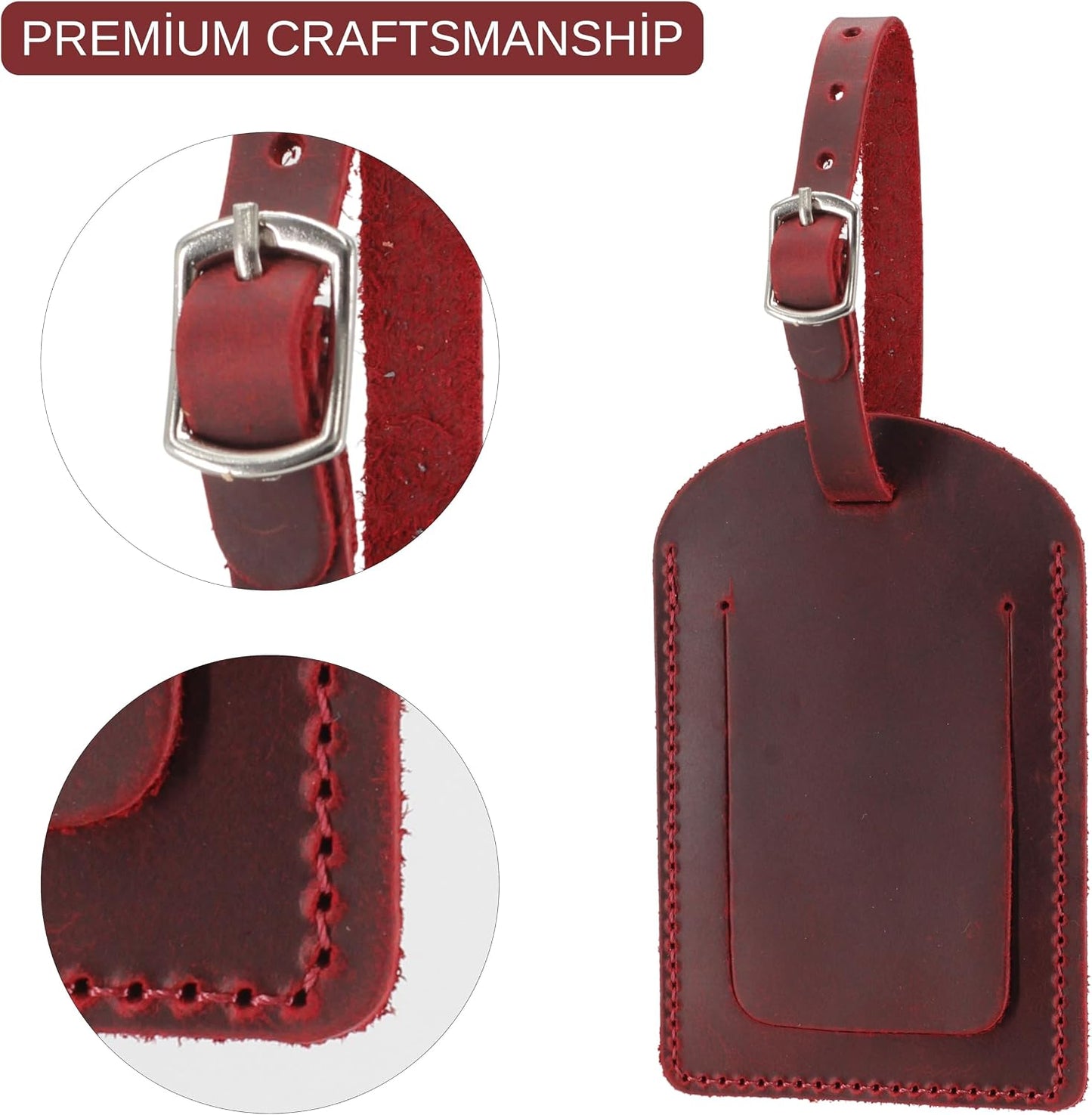 Etiqueta maleta cuero full grain privacidad 2 Pzas Rojo