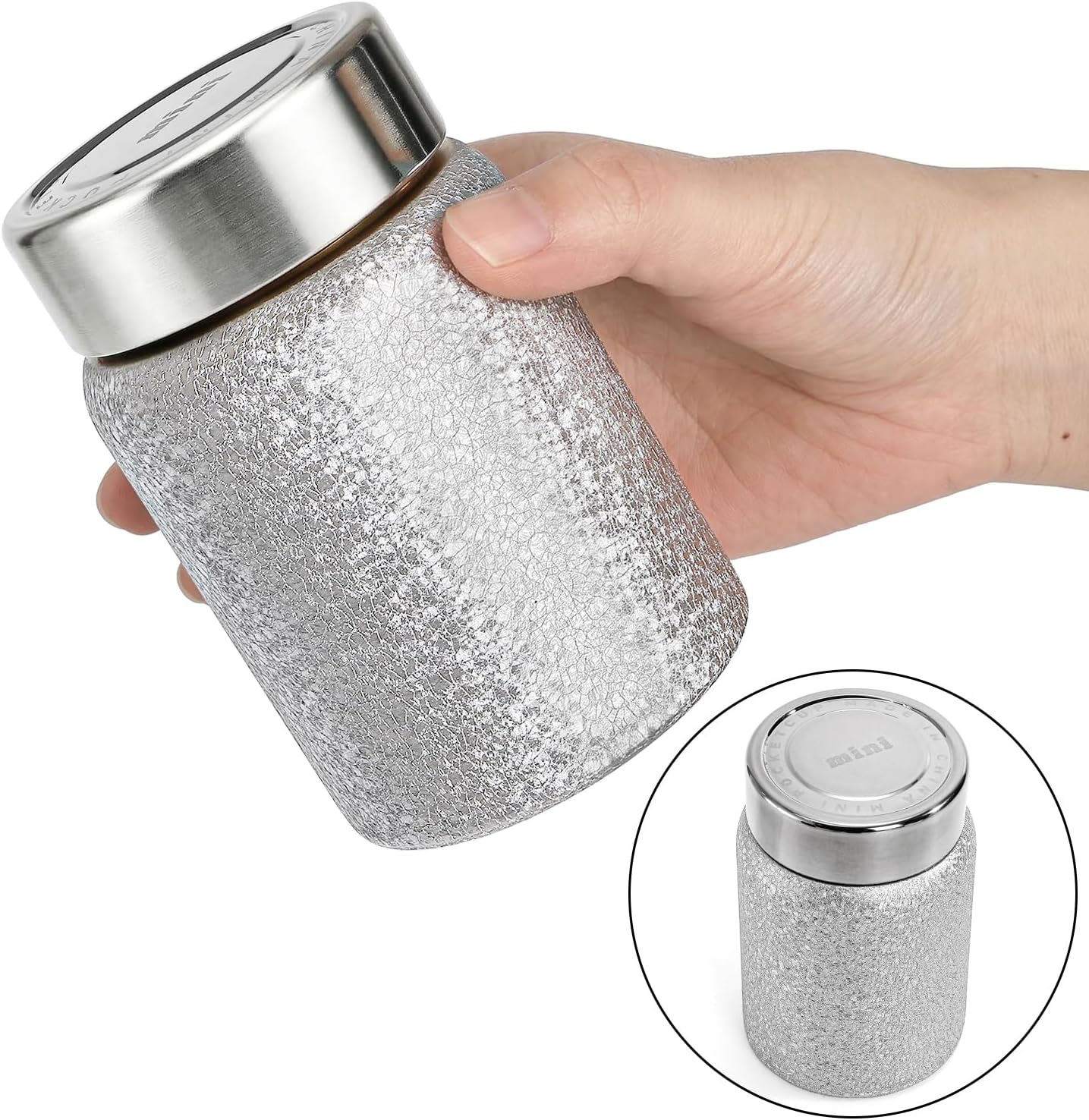 Paquete de 2 mini botellas de agua de acero inoxidable aisladas