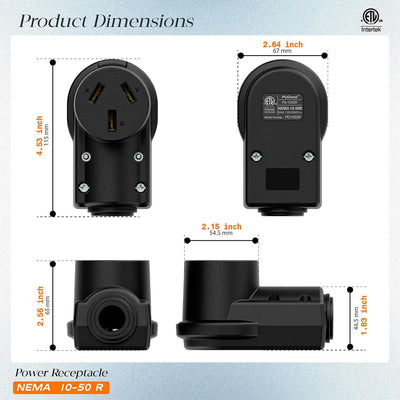 Enchufe NEMA 10-50R 50A 125/250V conector hembra negro
