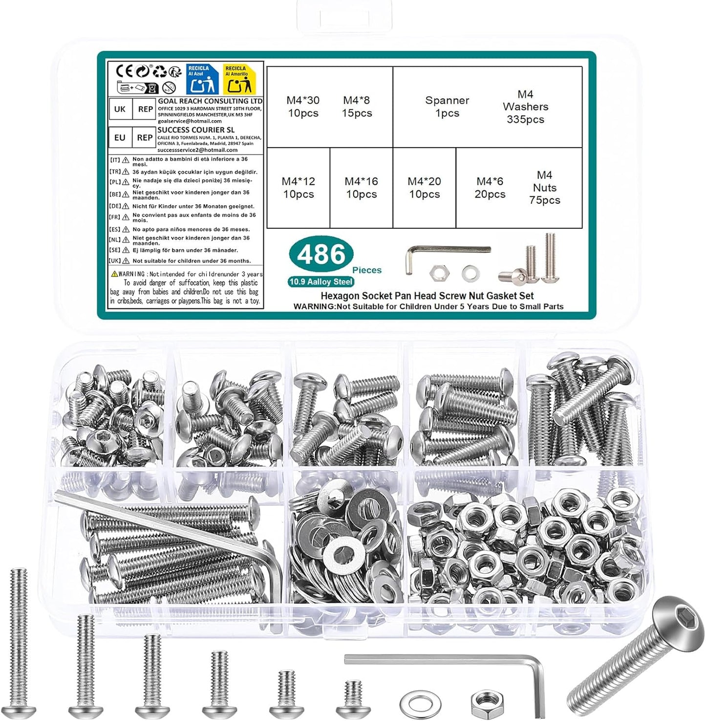 Kit surtido s y tuercas métricas hexagonales