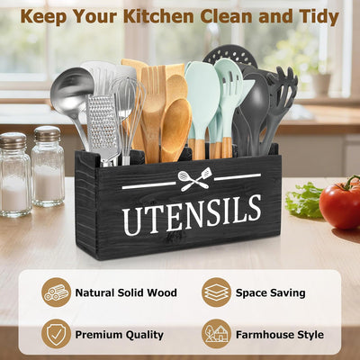 Organizador extra grande de madera para utensilios de cocina y herramientas