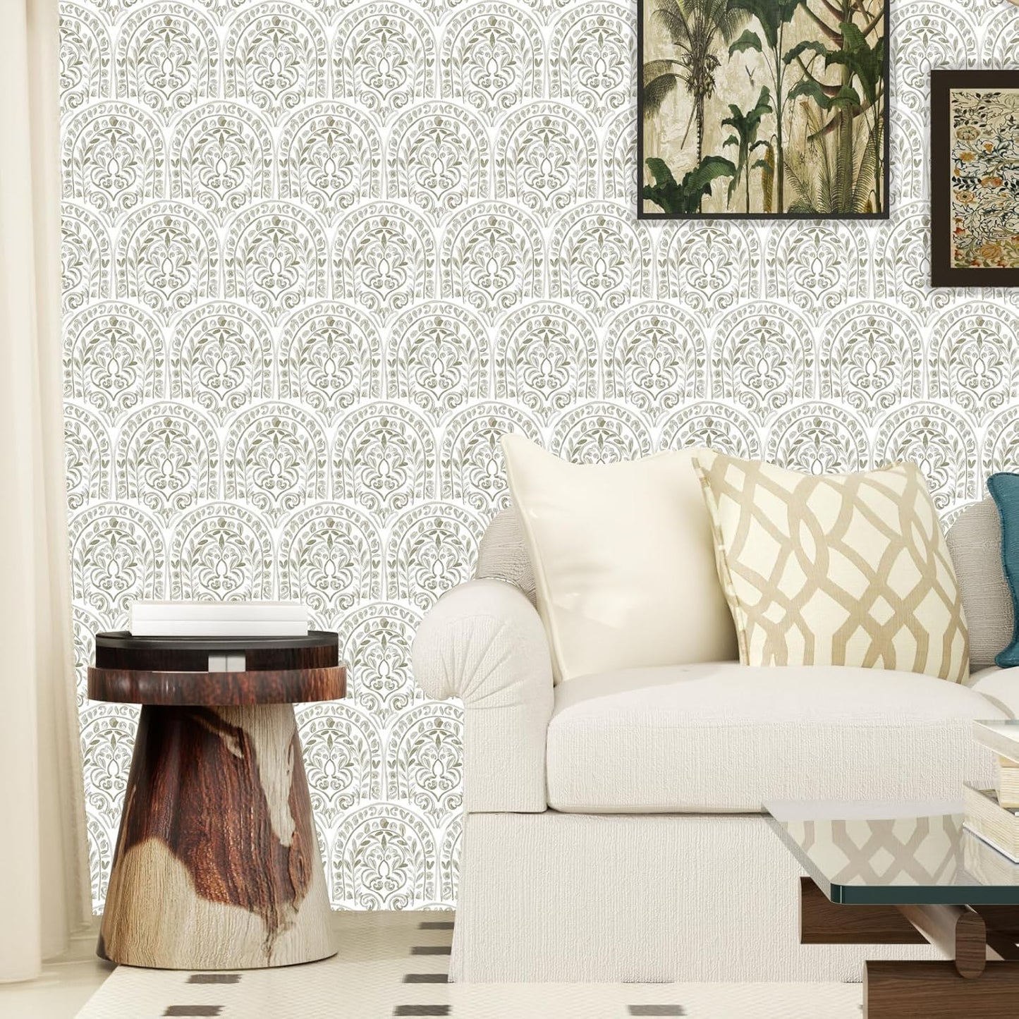 Papel tapiz floral blanco autoadhesivo 17.5x78.7pulg