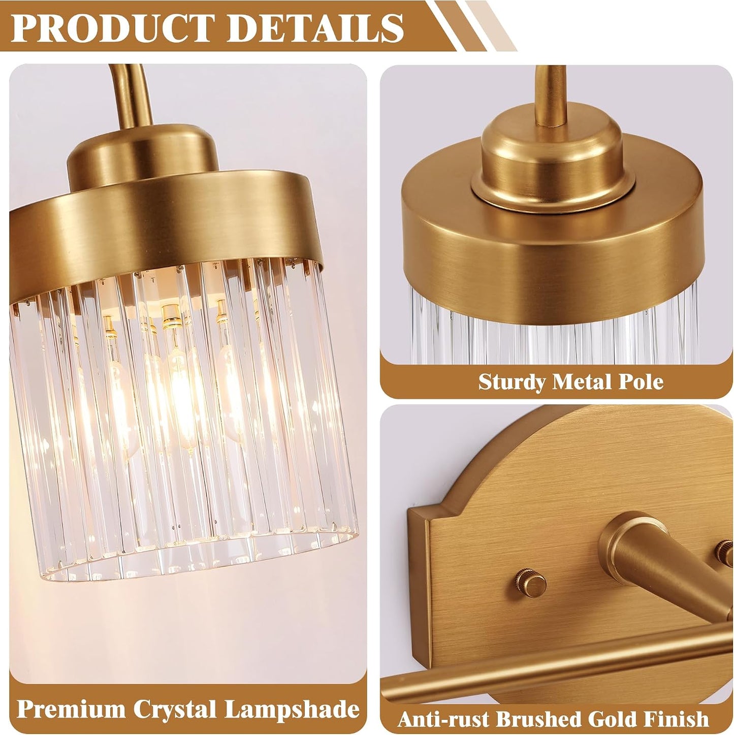 Lámpara tocador baño moderna cristal dorado cepillado