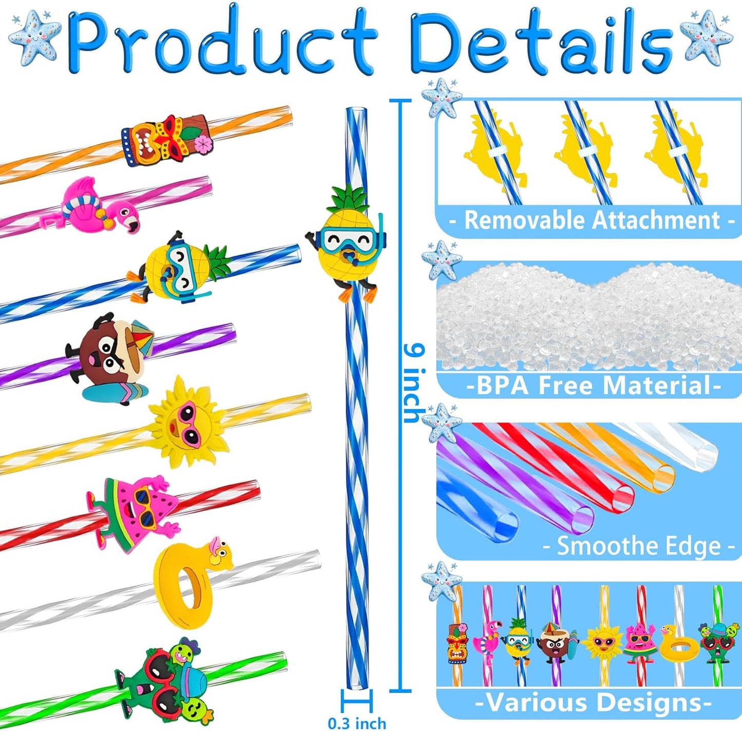 24 pajitas reutilizables coloridas para fiesta hawaiana Luau