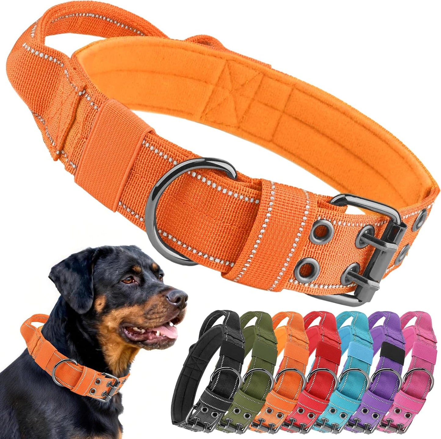 Collar táctico para perro ajustable con asa y hebilla metal
