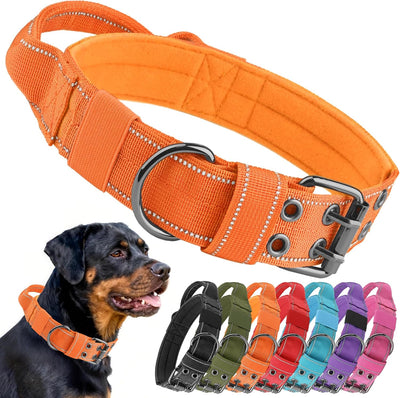 Collar táctico para perro ajustable con asa y hebilla metal